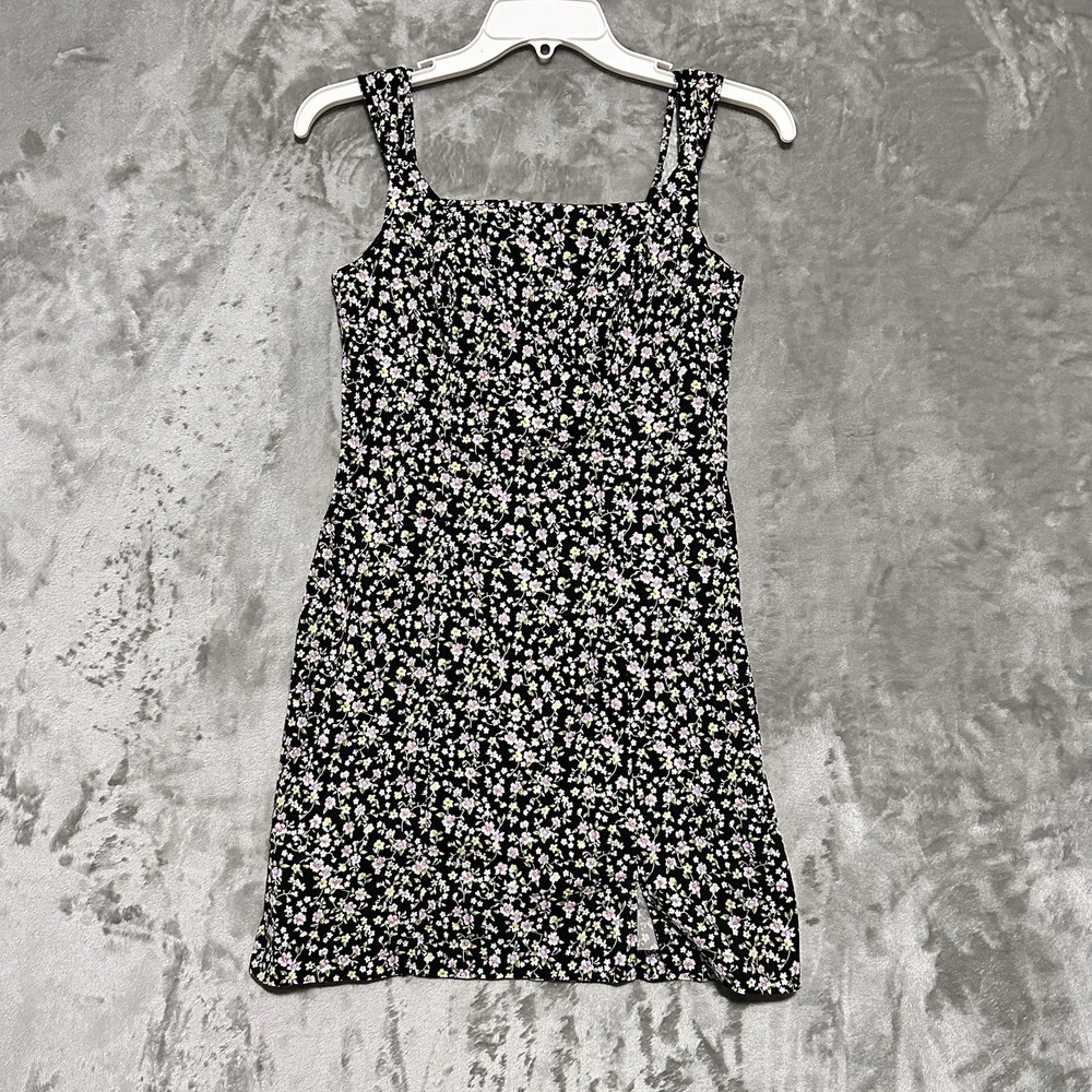 Vintage Be Smart Ditzy Floral Mini Dress Womens 7/8 Black Dark Cottagecore USA